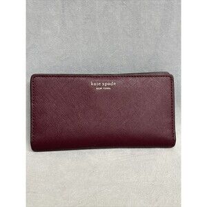 Kate Spade Wallet Maroon Berry Bi Fold Slim Pebbled Leather Zip Pocket Purple 7"